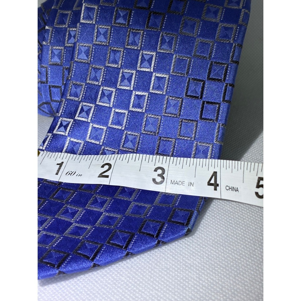 Van Heusen Mens Blue Silver Geometric Square Pattern Stain Resistant Silk Tie - Picture 3 of 6